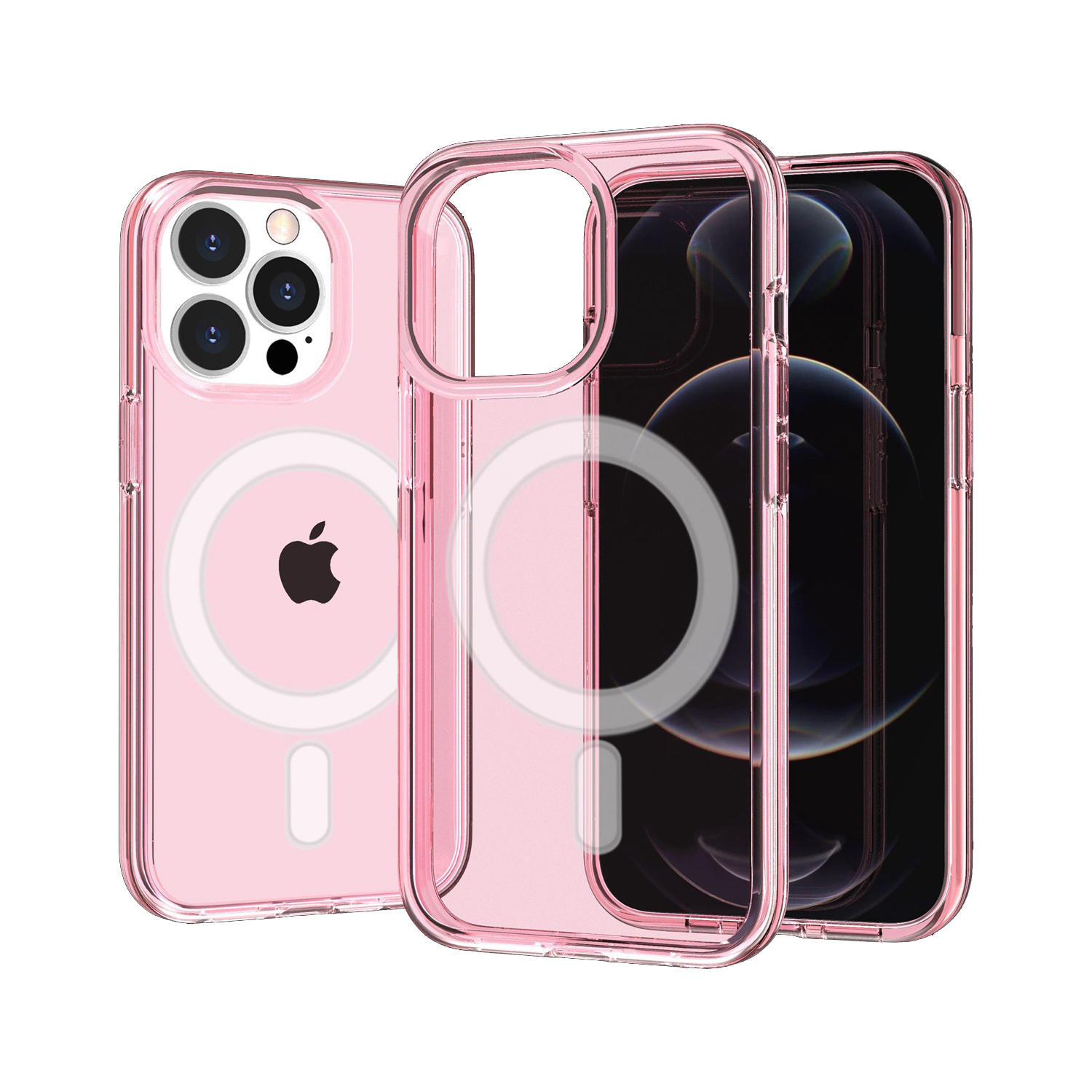 for iphone 15 plus sturdy ultra (magnetic circle) thick 3mm transparent hybrid pink