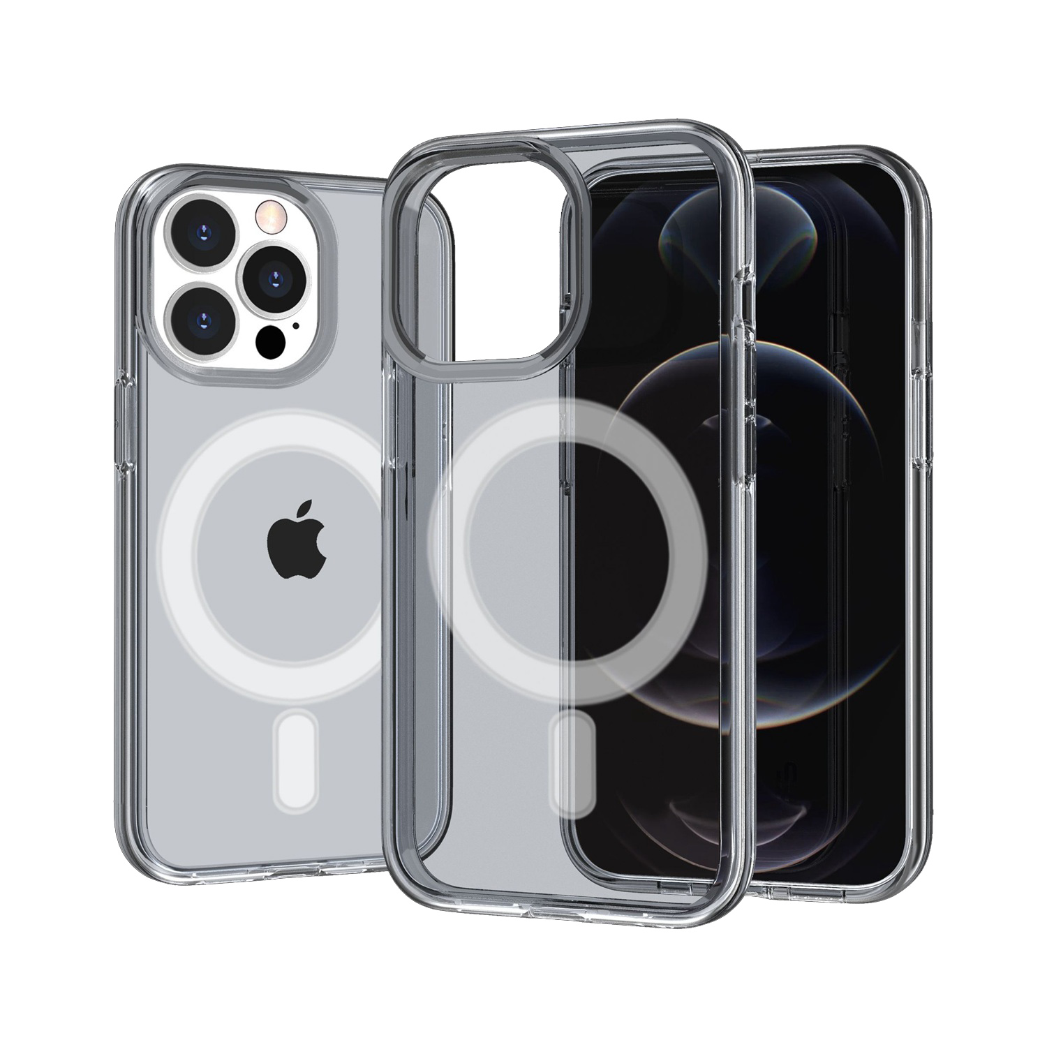 for iphone 15 plus glitter ultra (magnetic circle) thick 3mm transparent hybrid smoke