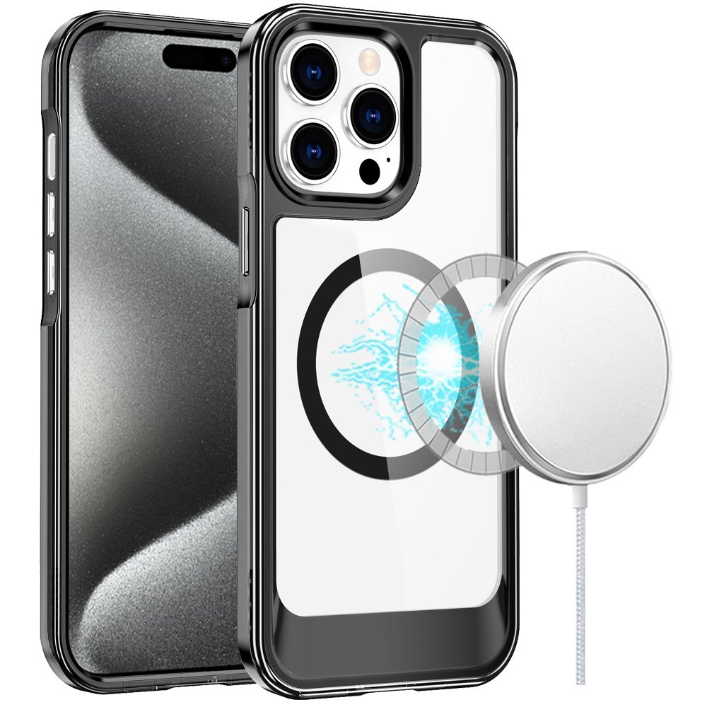 for ip15 pro max thick transparent hq [magnetic circle] case black