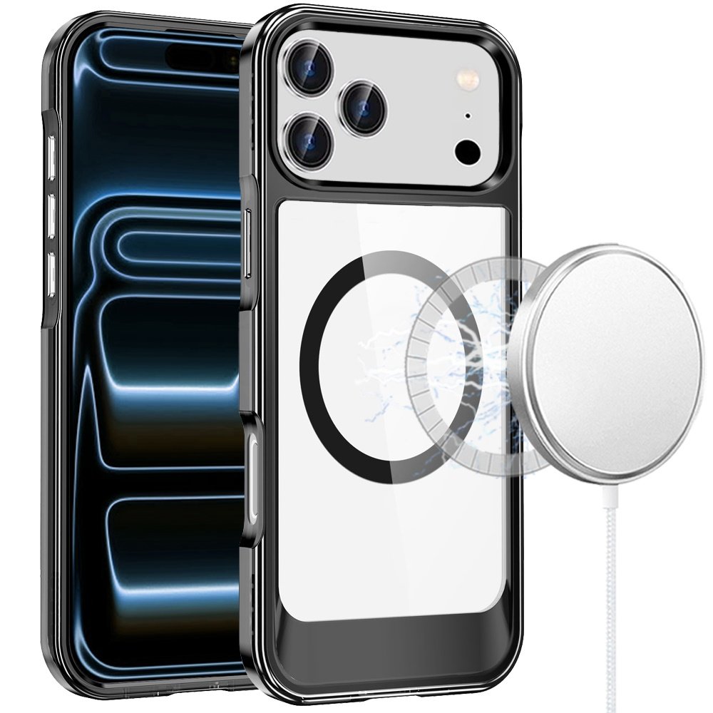 for iphone 17 pro max thick transparent hq [magnetic circle] case black