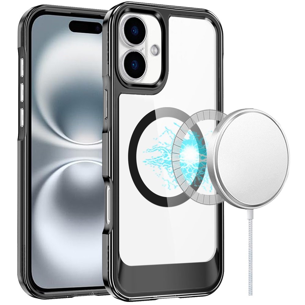 for iphone 16 plus 6.7 inch thick transparent hq [magnetic circle] case black