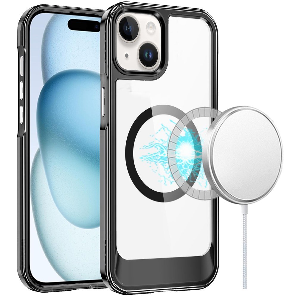 for iphone 15 thick transparent hq [magnetic circle] case black