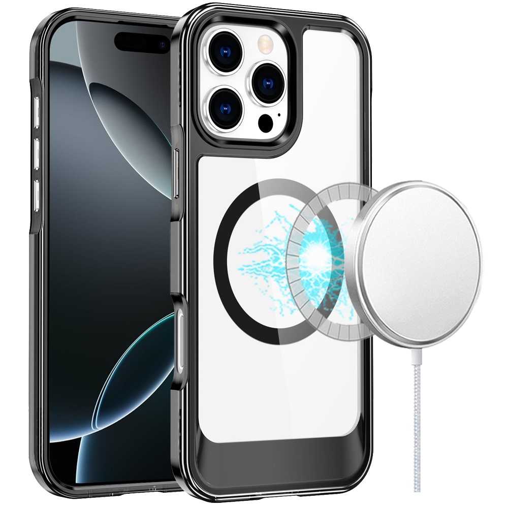 for iphone 16 pro 6.3 inch thick transparent hq [magnetic circle] case black