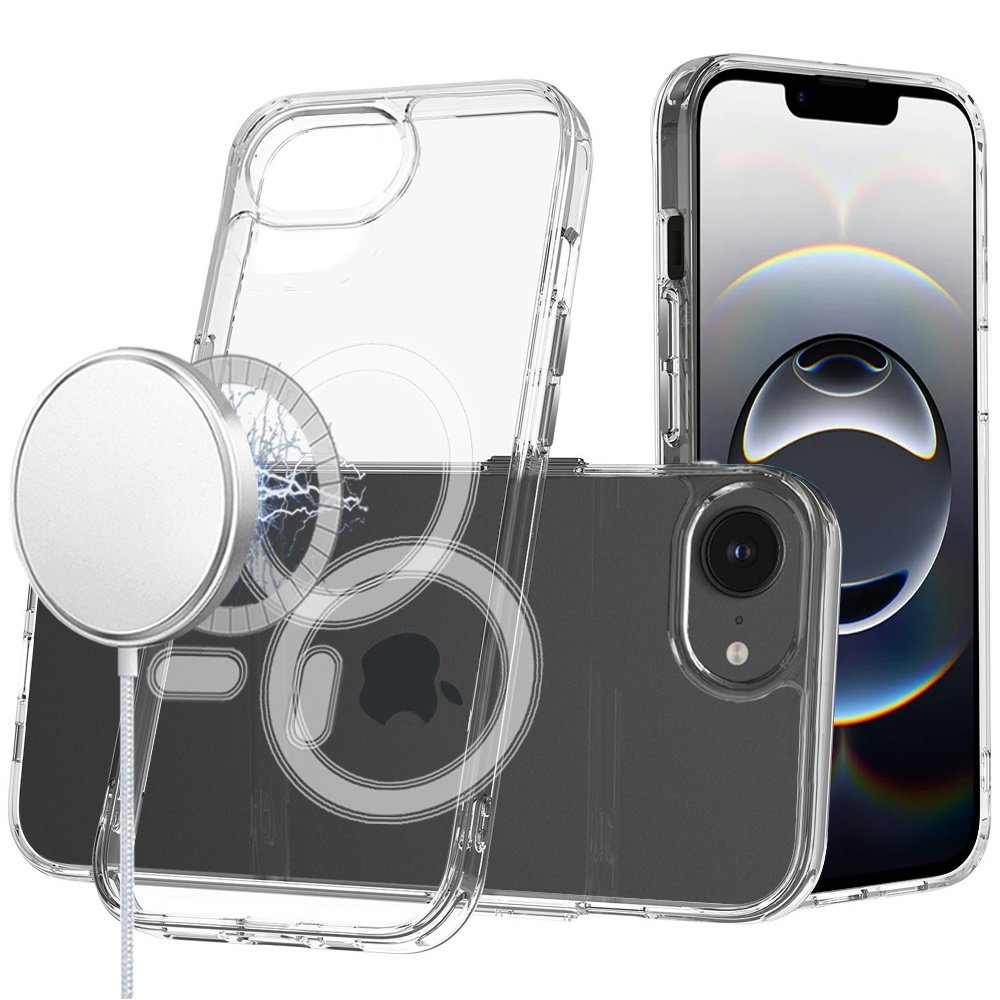for iphone 17e / 16e / se4 thick transparent [magnetic circle] shockproof hybrid clear