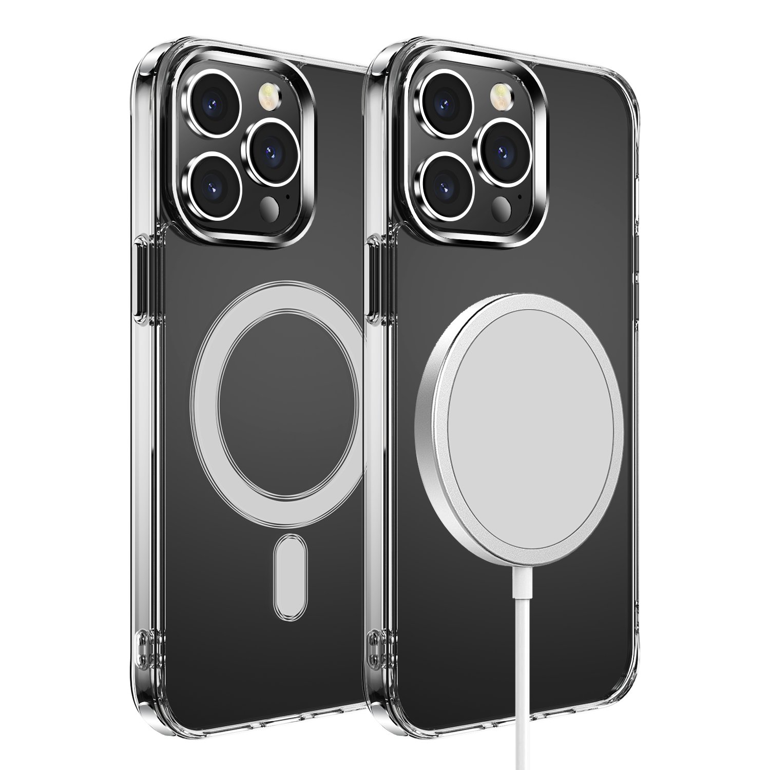 for iphone 15 plus thick transparent (magnetic circle) shockproof hybrid clear