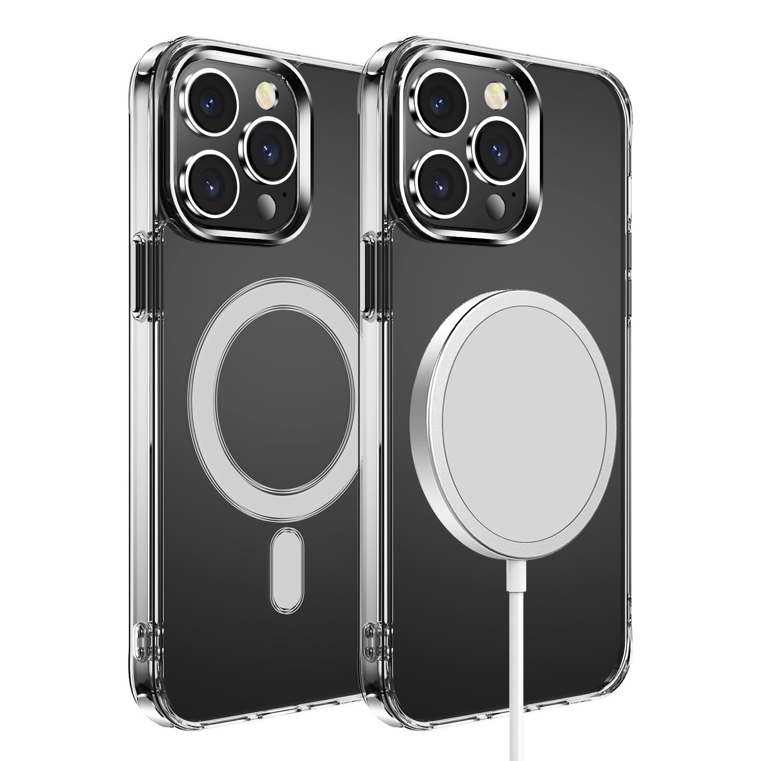 for ip15 pro max thick transparent (magnetic circle) shockproof hybrid clear
