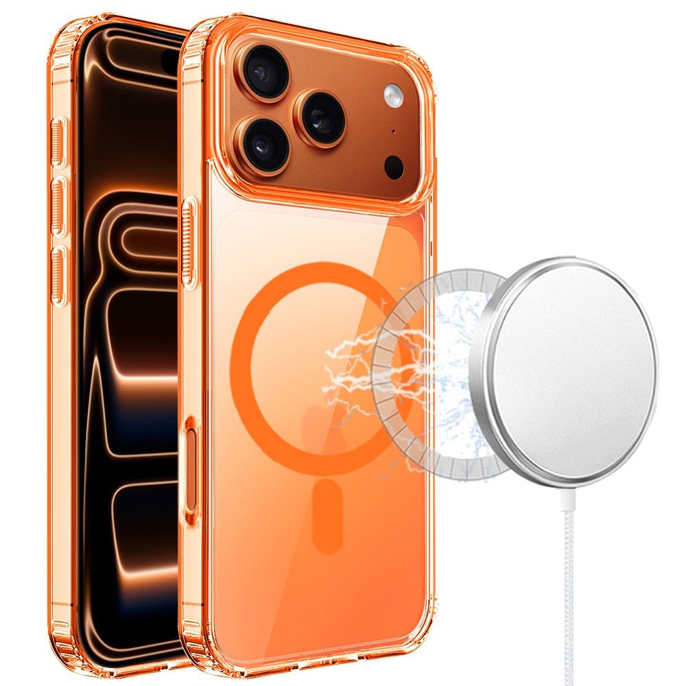 for iphone 17 pro max true transparent (magnetic circle) shockproof hybrid cosmic orange