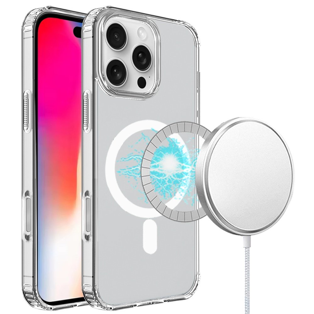 for iphone 16 pro 6.3 inch dotted edged line transparent hq magnetic ring stand hybrid clear