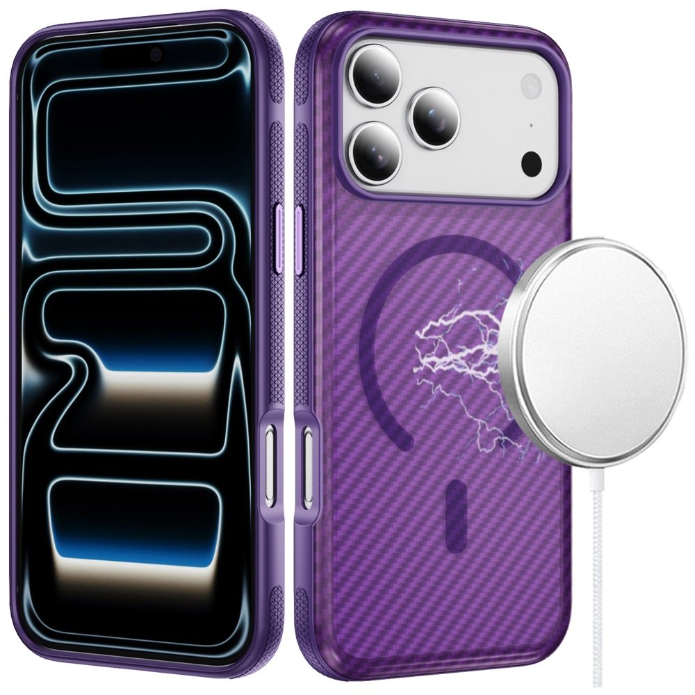 for iphone 17 pro thick carbon design magnetic hybrid with metallic buttons case purple