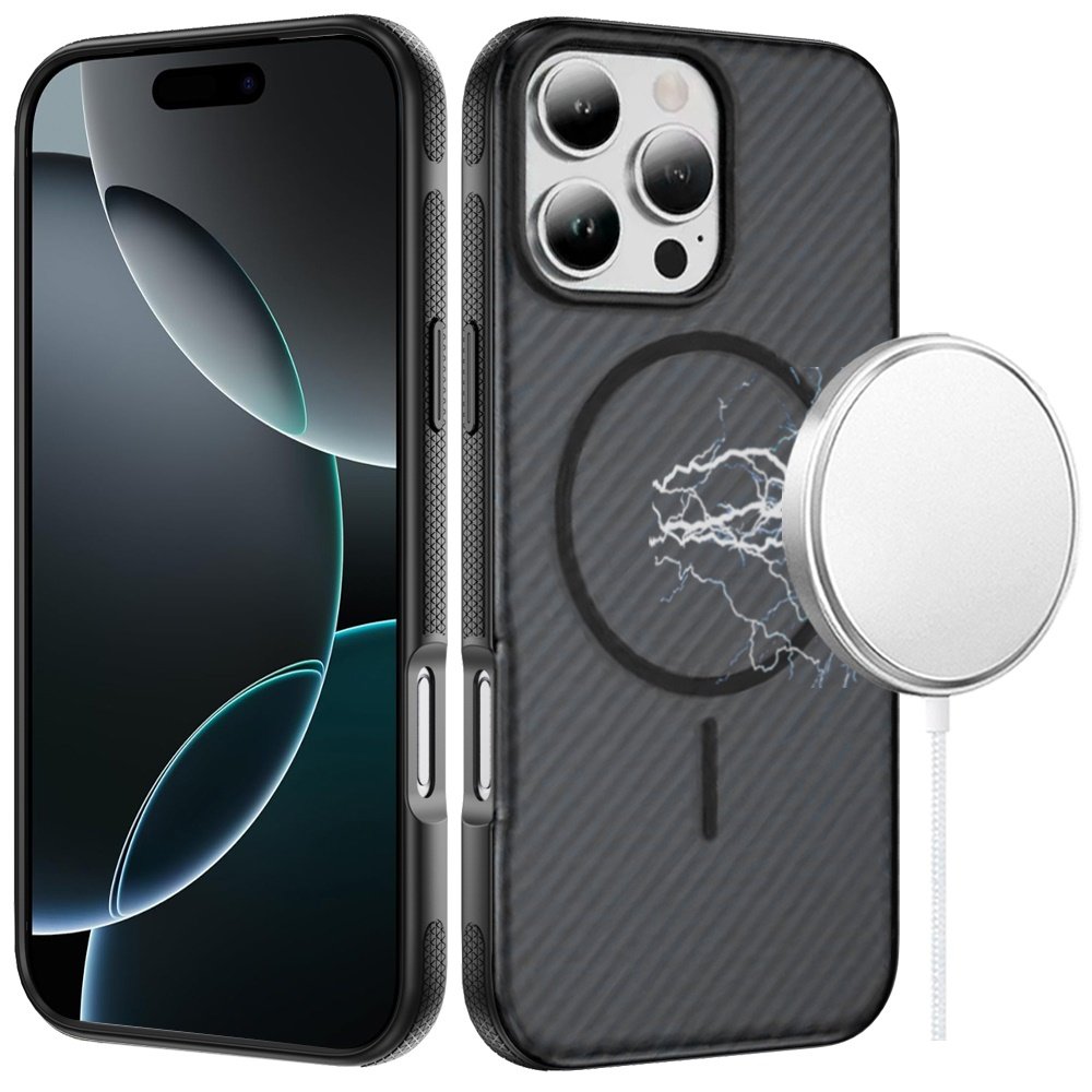 for iphone 16 pro max 6.9 thick carbon design magnetic hybrid with metallic buttons case black