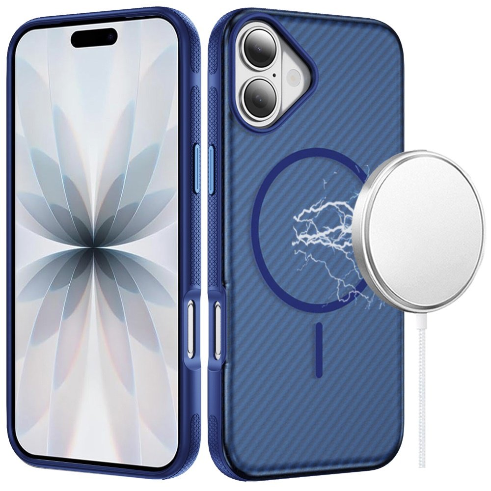 for iphone 17 thick carbon design magnetic hybrid with metallic buttons case blue