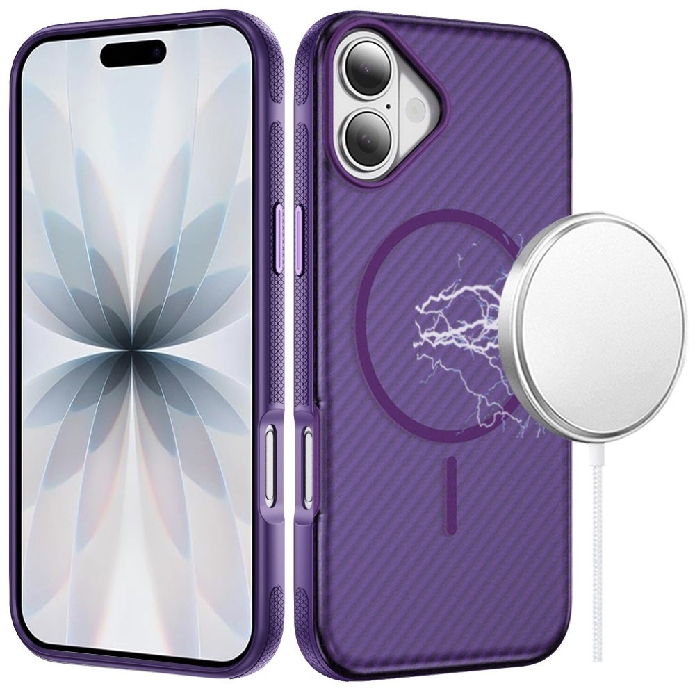 for iphone 17 thick carbon design magnetic hybrid with metallic buttons case purple