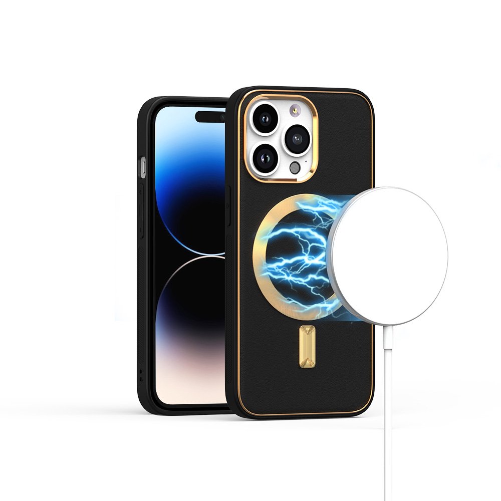 for iphone 15 ultimate quality pu leather hybrid case cover black