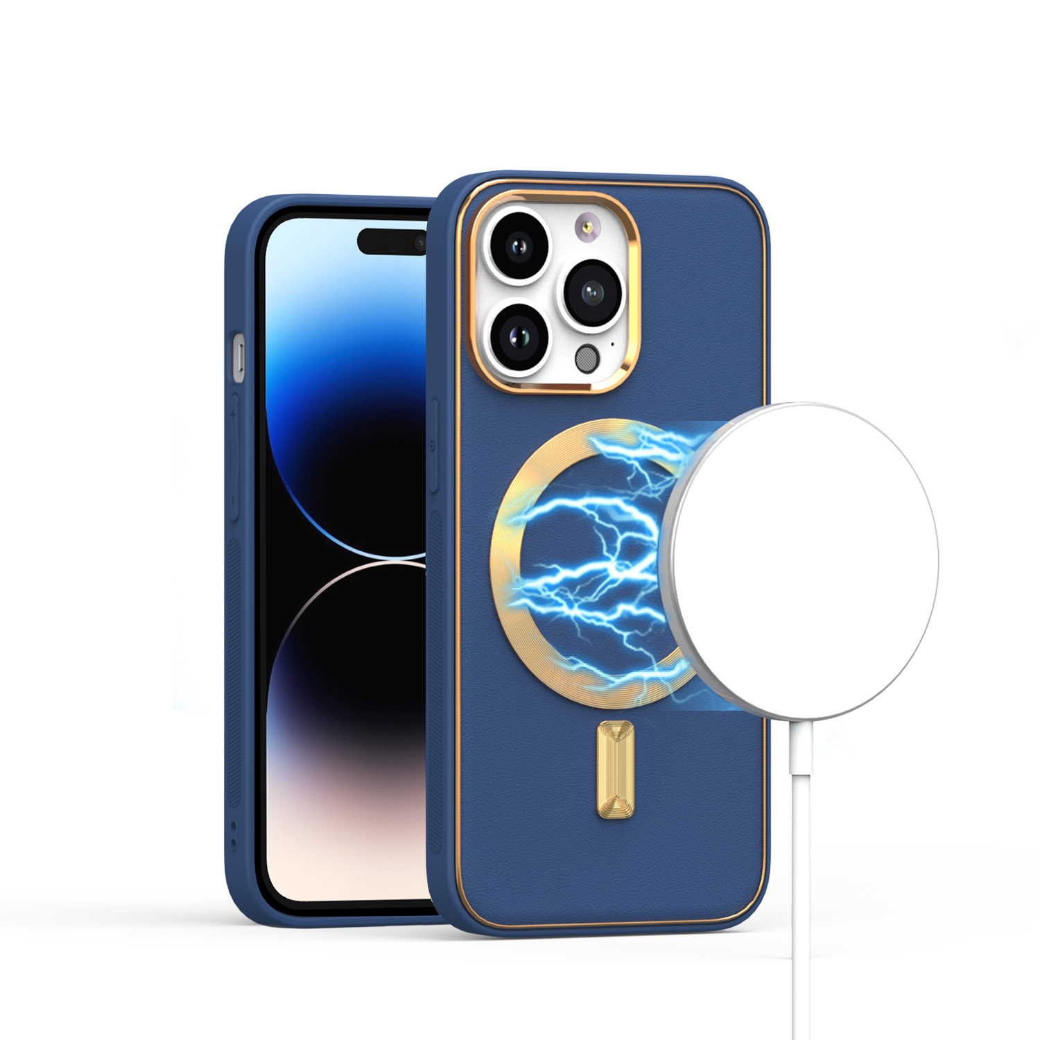 for ip15 pro max ultimate quality pu leather hybrid case cover blue