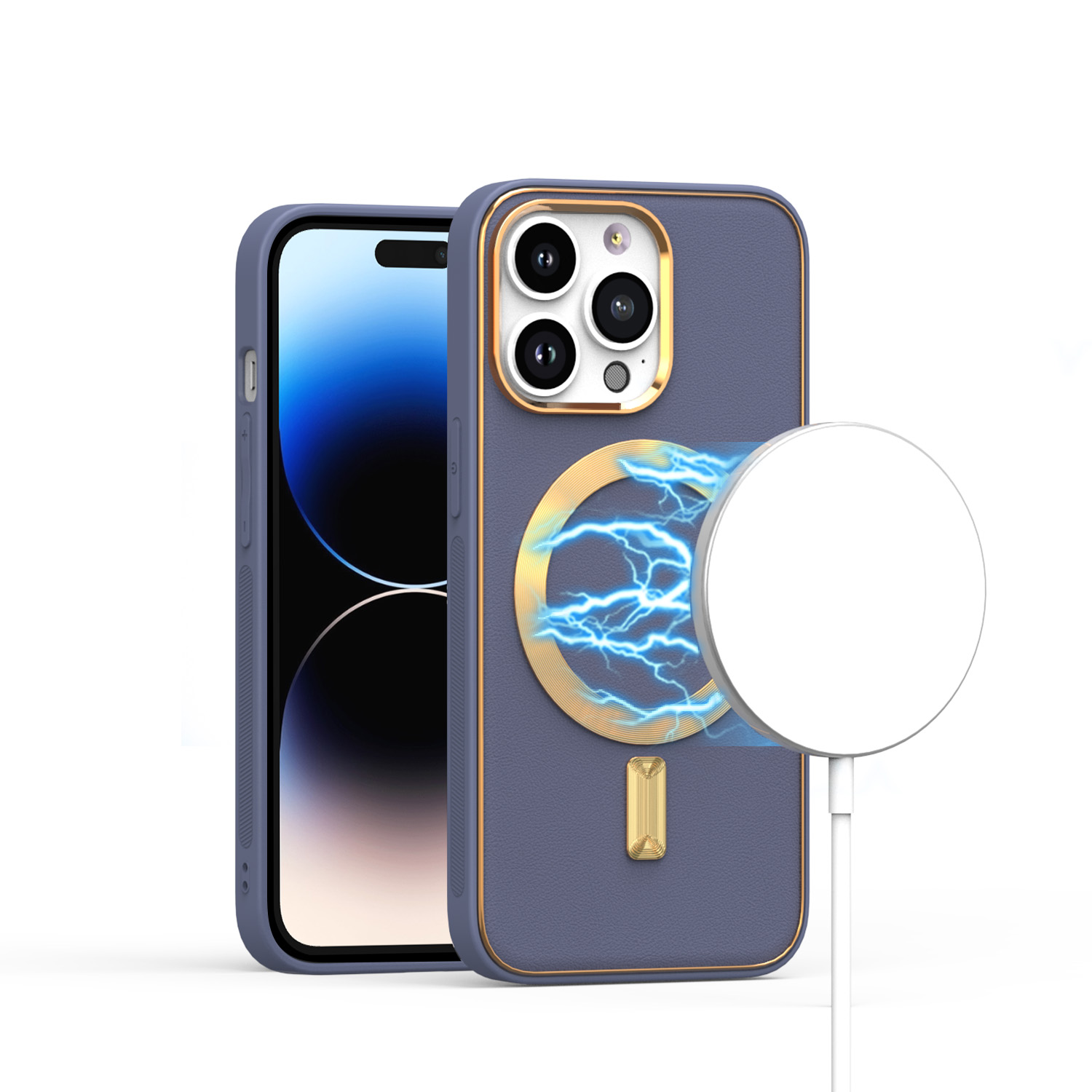 for iphone 15 ultimate quality pu leather hybrid case cover lavender