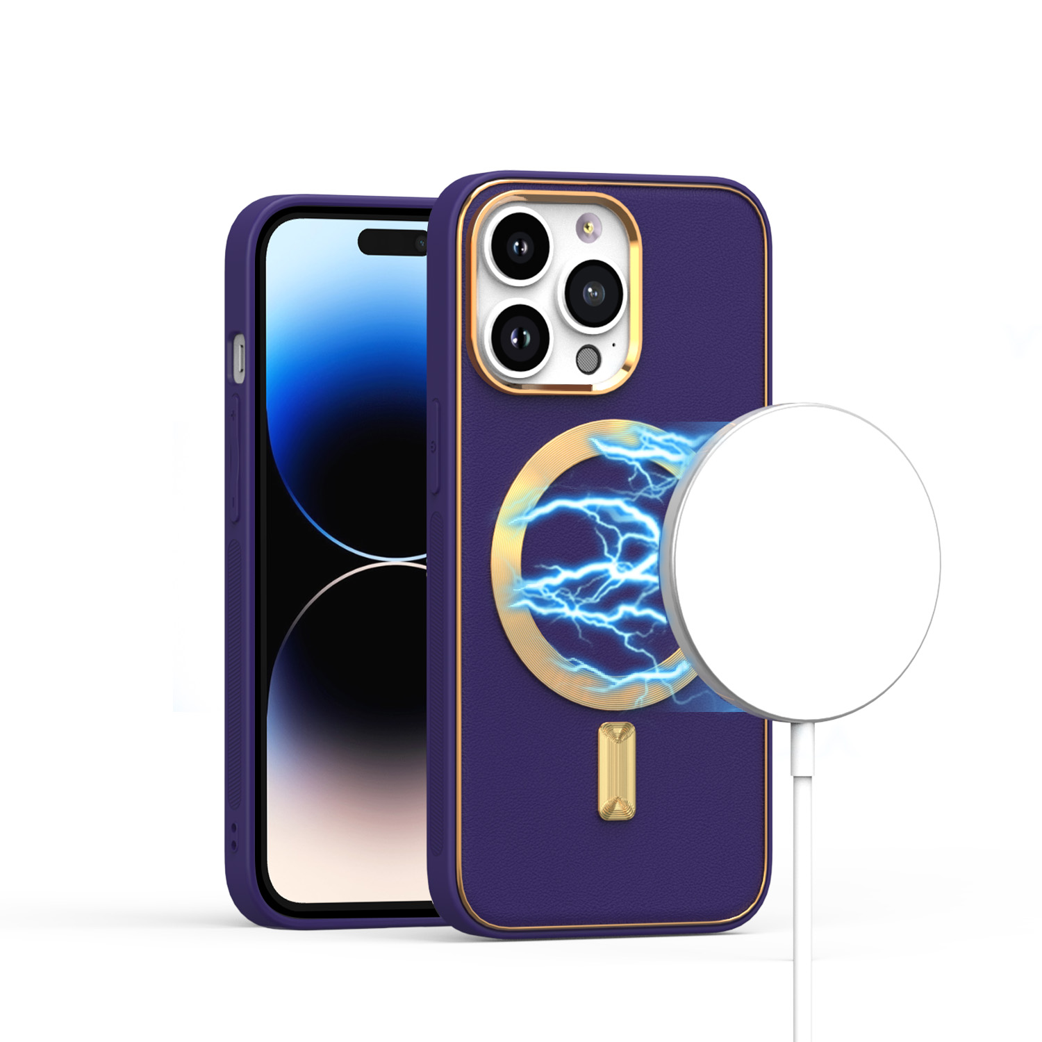 for iphone 15 ultimate quality pu leather hybrid case cover dark purple