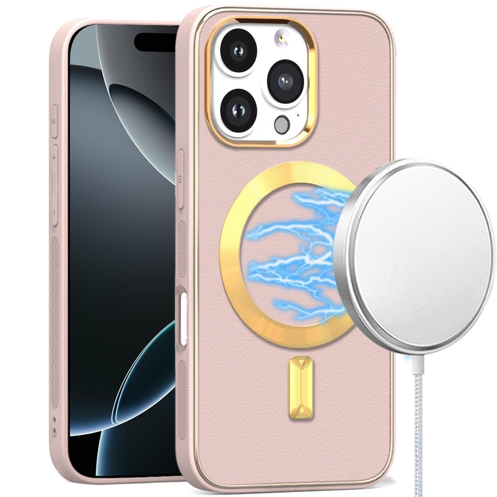 for iphone 16 pro max 6.9 inch ultimate quality pu leather hybrid case cover light pink