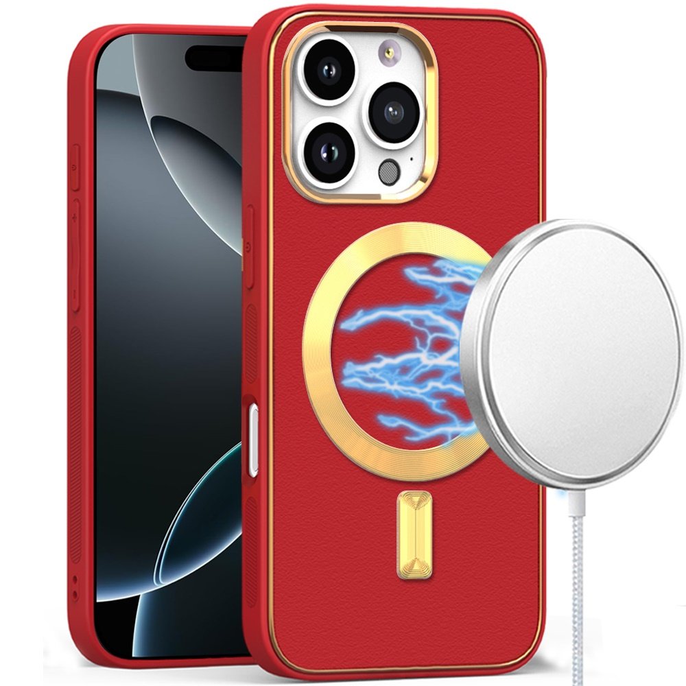 for iphone 16 pro max 6.9 inch ultimate quality pu leather hybrid case cover red