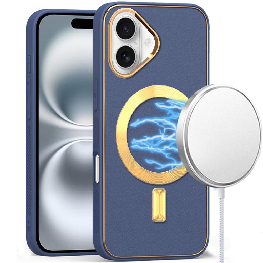 for iphone 16 plus 6.7 inch ultimate quality pu leather hybrid case cover navy blue