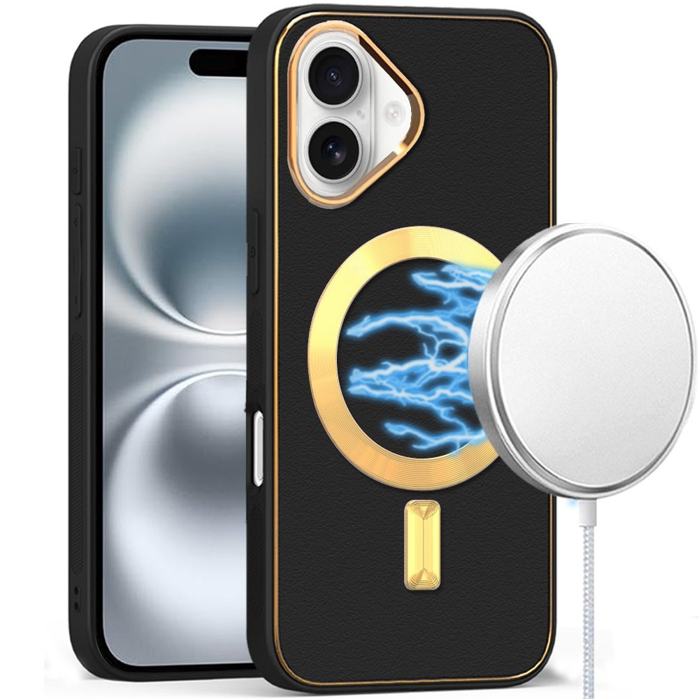 for iphone 16 6.1 inch ultimate quality pu leather hybrid case cover black