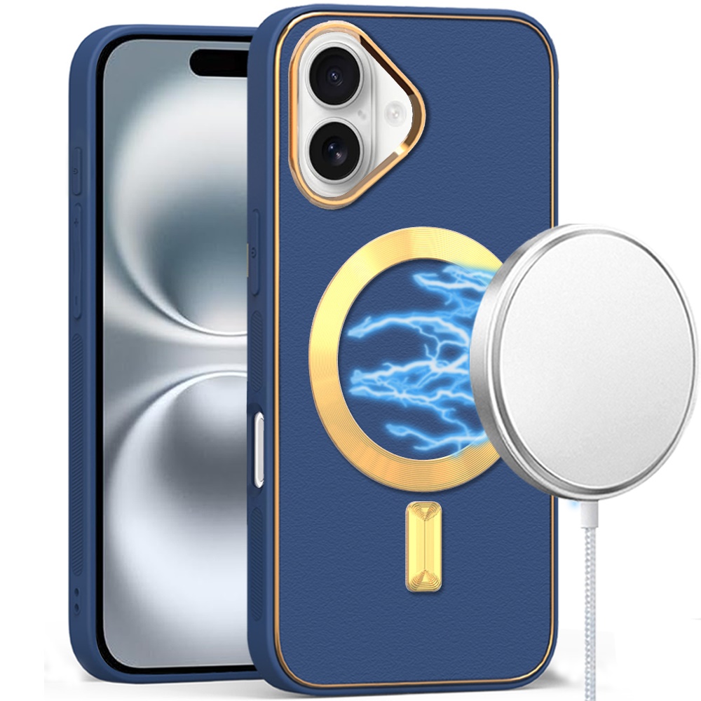 for iphone 16 6.1 inch ultimate quality pu leather hybrid case cover blue