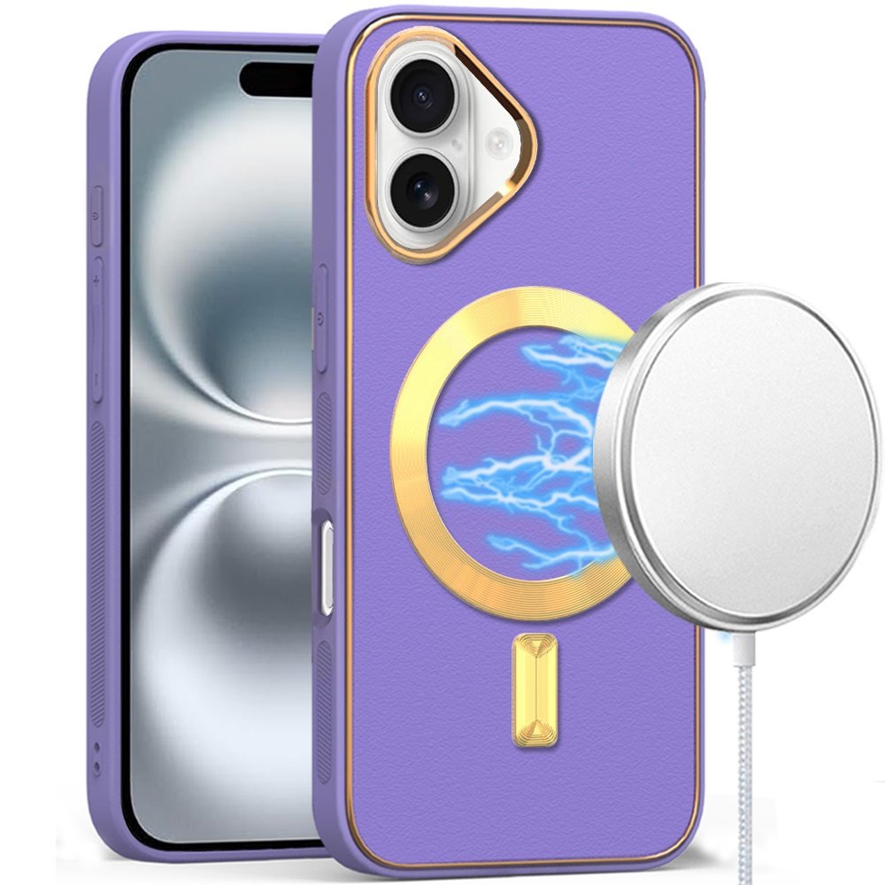 for iphone 16 6.1 inch ultimate quality pu leather hybrid case cover light purple