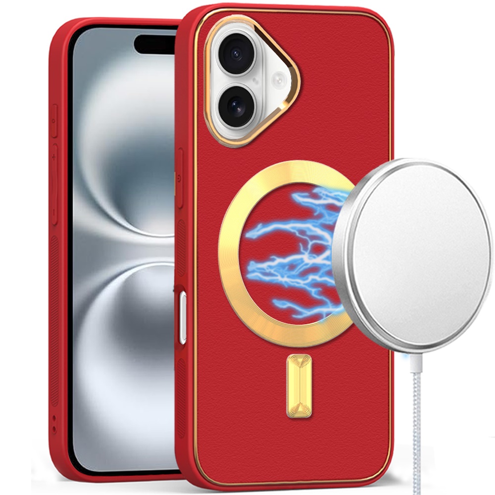 for iphone 16 6.1 inch ultimate quality pu leather hybrid case cover red