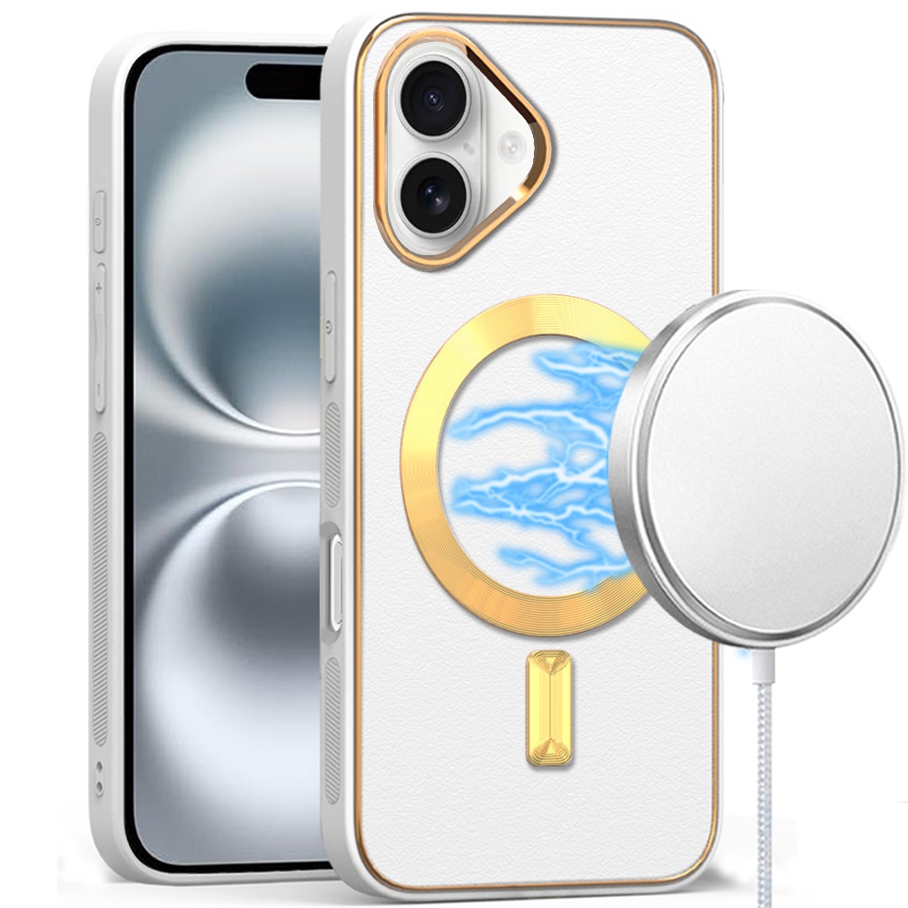 for iphone 16 6.1 inch ultimate quality pu leather hybrid case cover white