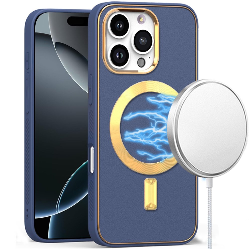 for iphone 16 pro 6.3 inch ultimate quality pu leather hybrid case cover navy blue