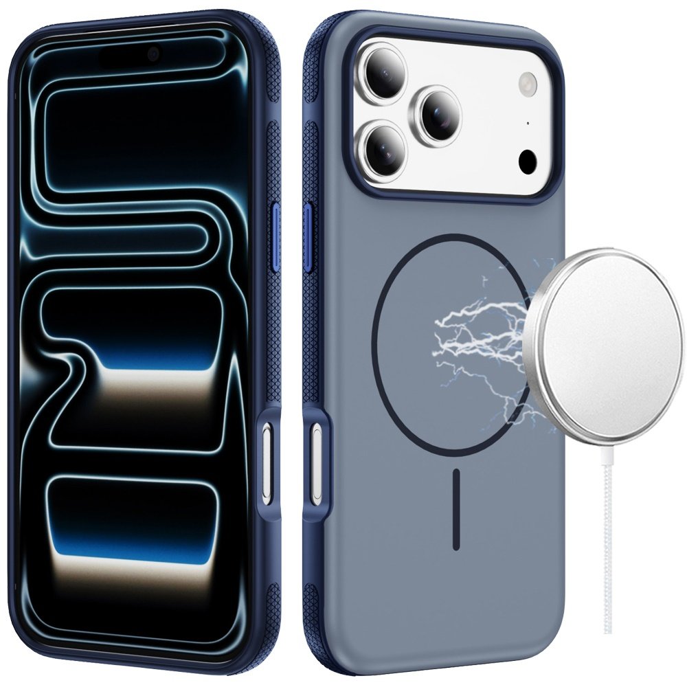 for iphone 17 pro max premium edged core matte thick super magnetic hybrid case navy blue
