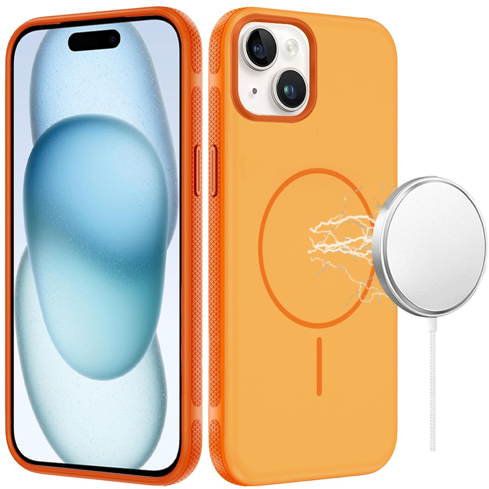 for iphone 15 premium edged core matte thick super magnetic hybrid case cosmic orange
