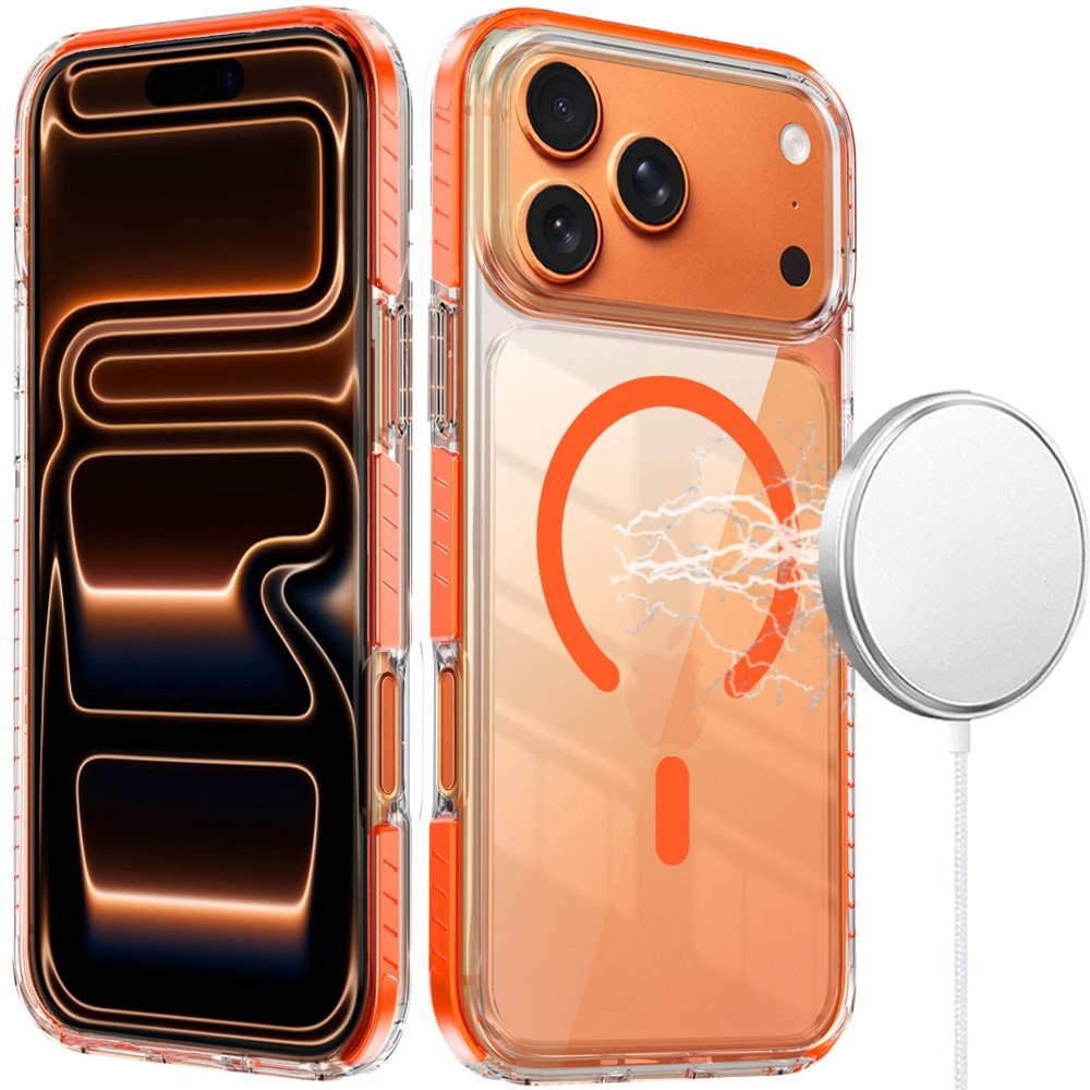 for iphone 17 pro max thick transparent colored edged magnetic hybrid case cosmic orange