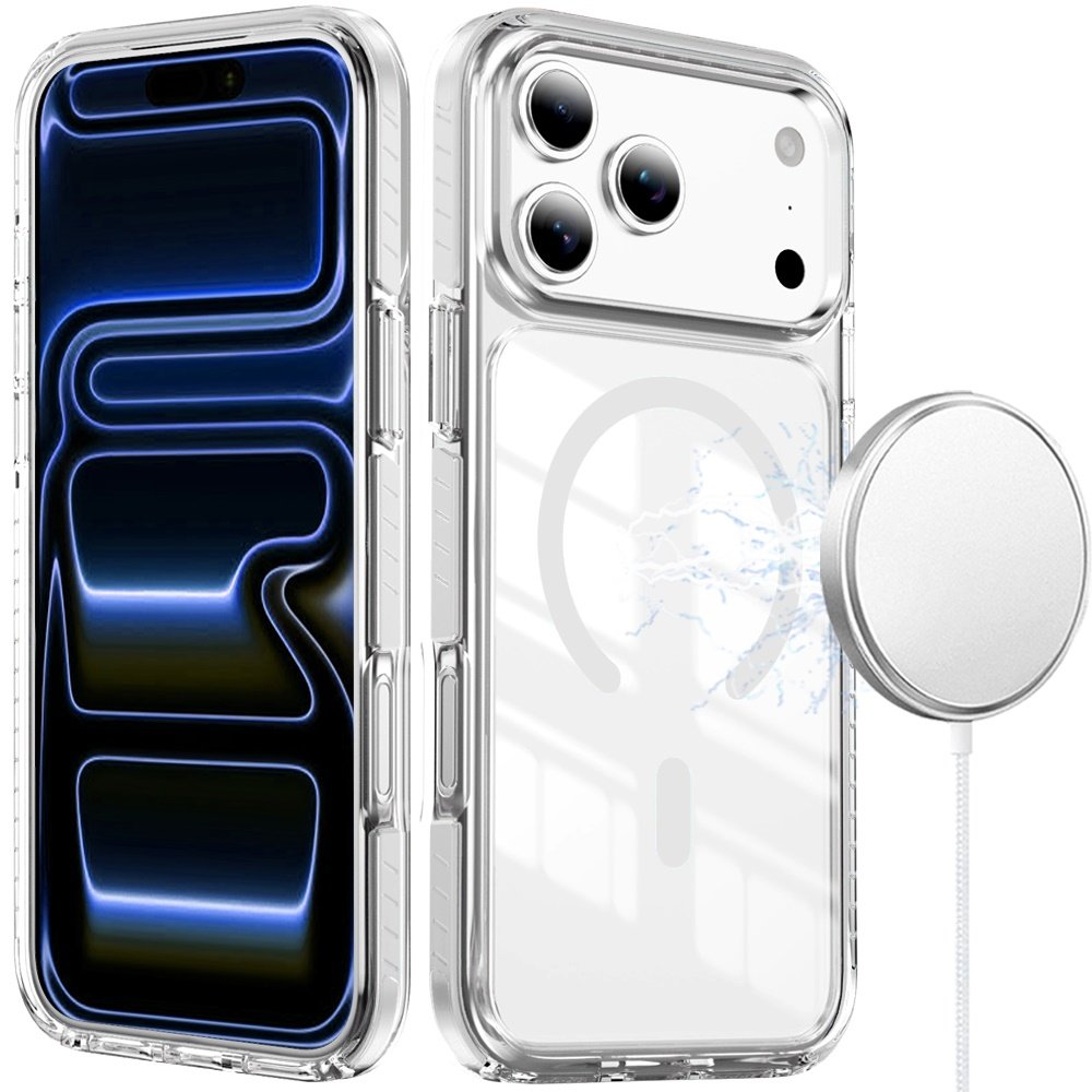 for iphone 17 pro thick transparent colored edged magnetic hybrid case white