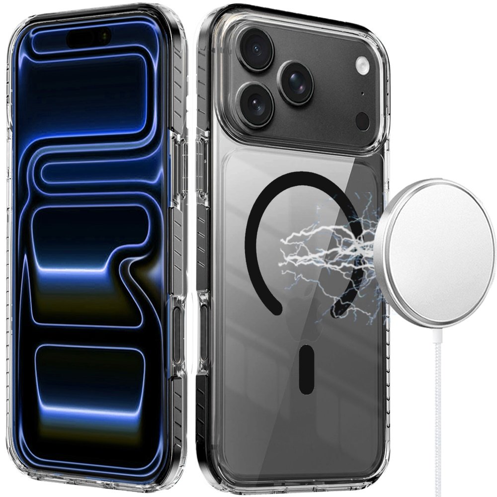 for iphone 17 pro thick transparent colored edged magnetic hybrid case black