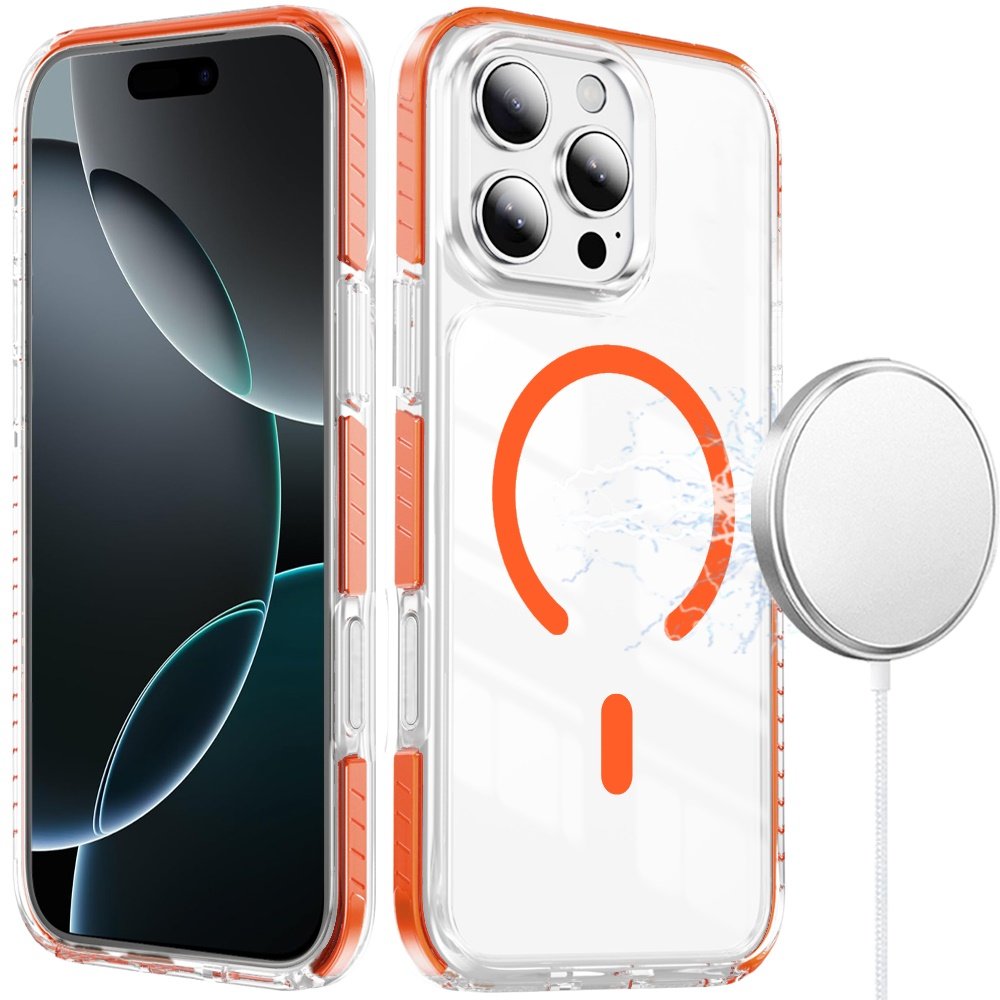 for iphone 16 pro max 6.9 inch thick transparent colored edged magnetic hybrid case cosmic orange