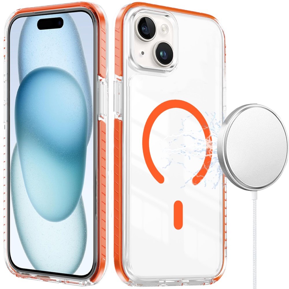 for iphone 15 thick transparent colored edged magnetic hybrid case cosmic orange