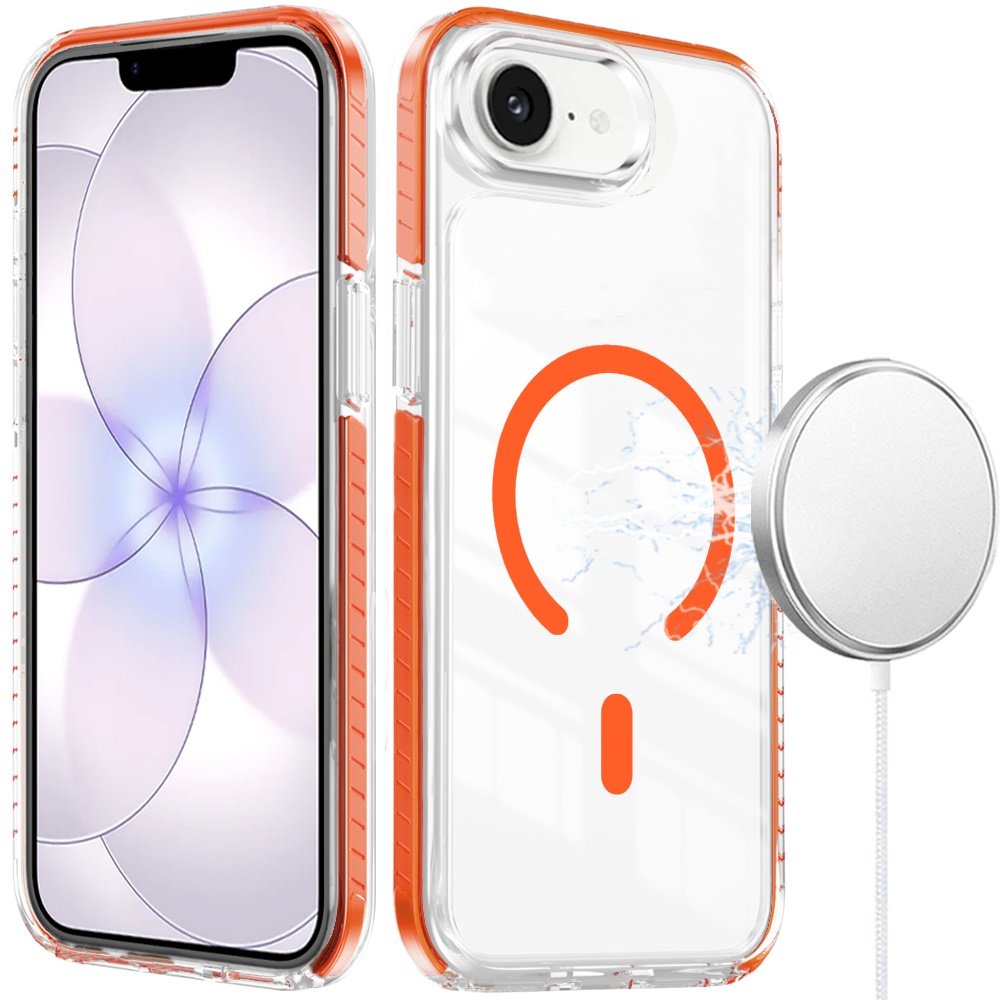 for iphone 16e (e edition) / se4 (2025) thick transparent colored edged magnetic hybrid case cosmic orange