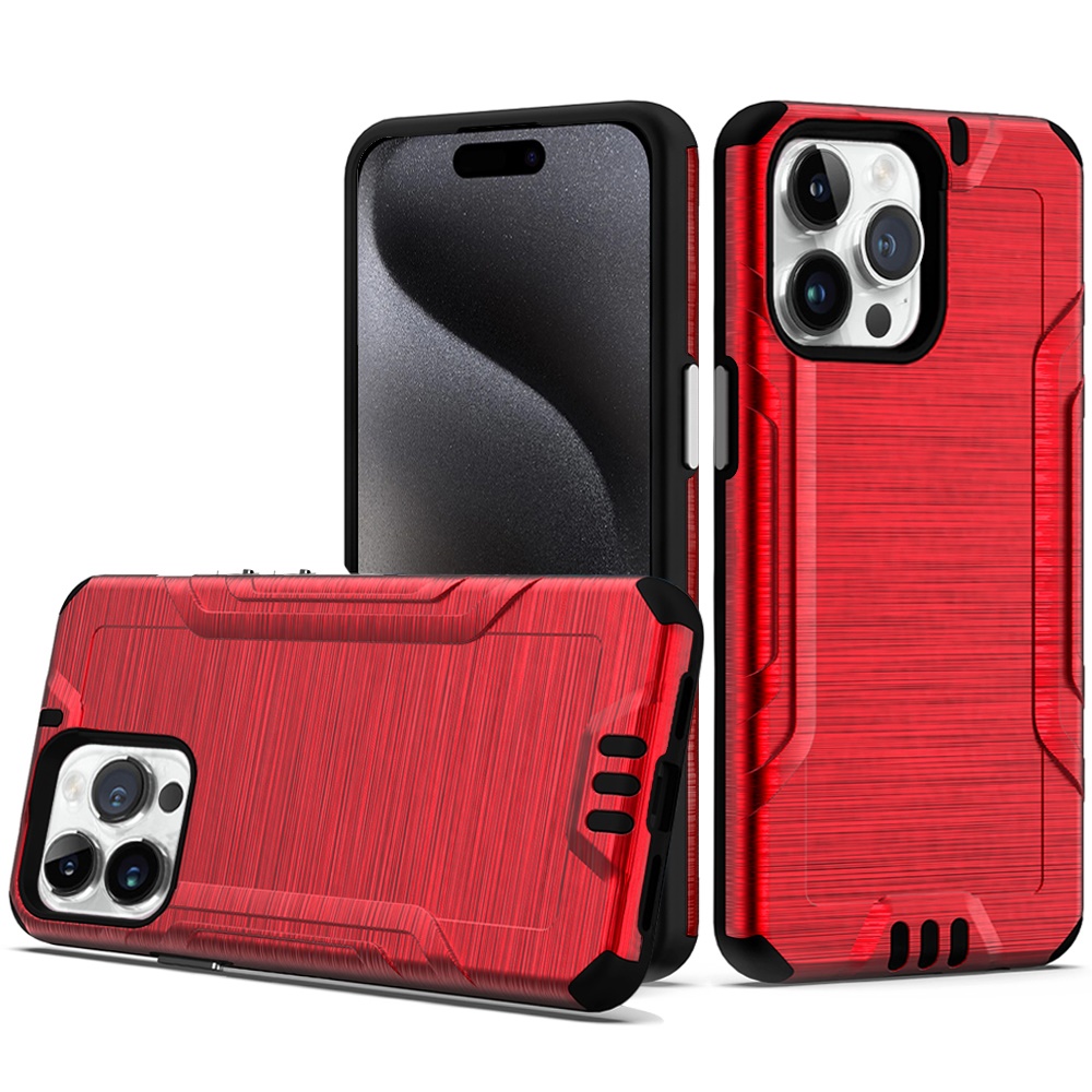 for iphone 15 pro metkase premium brushed shockproof hybird in premium slide out package red