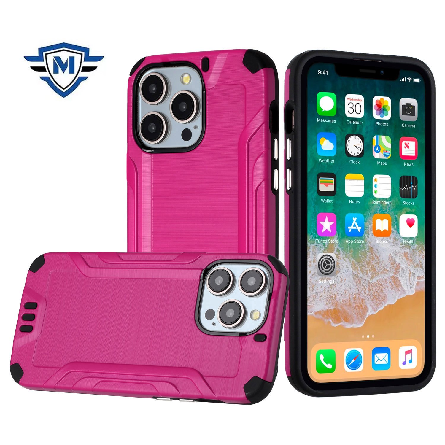 for iphone 15 pro max metkase strong tough metallic design hybrid in premium slide out package hot pink