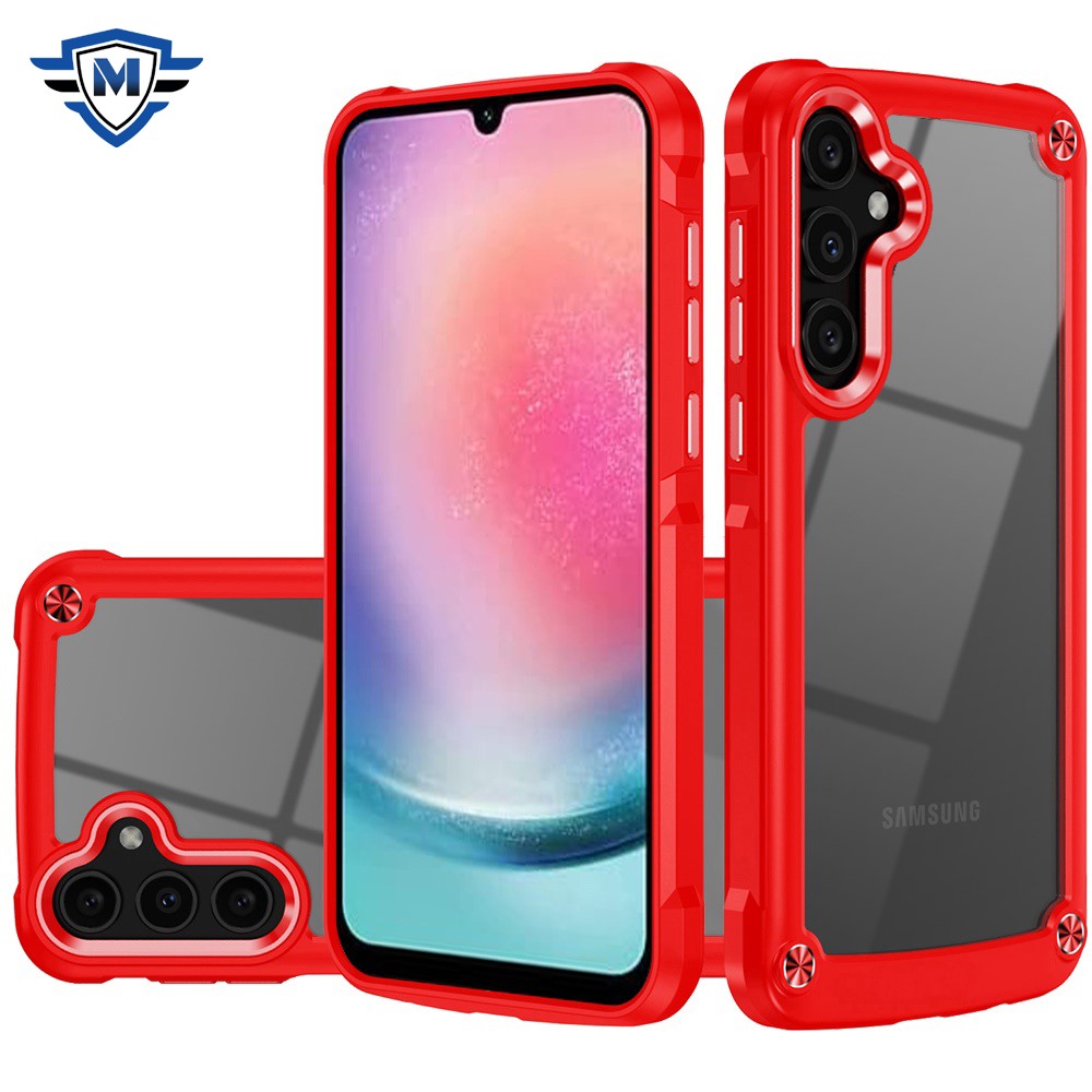 metkase for samsung galaxy a26 ultimate casex transparent hybrid case with metal buttons and camera edges red