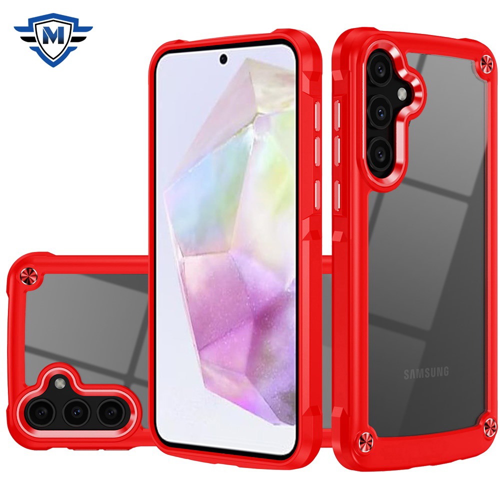metkase for samsung galaxy a36 / a56 ultimate casex transparent hybrid case with metal buttons and camera edges red