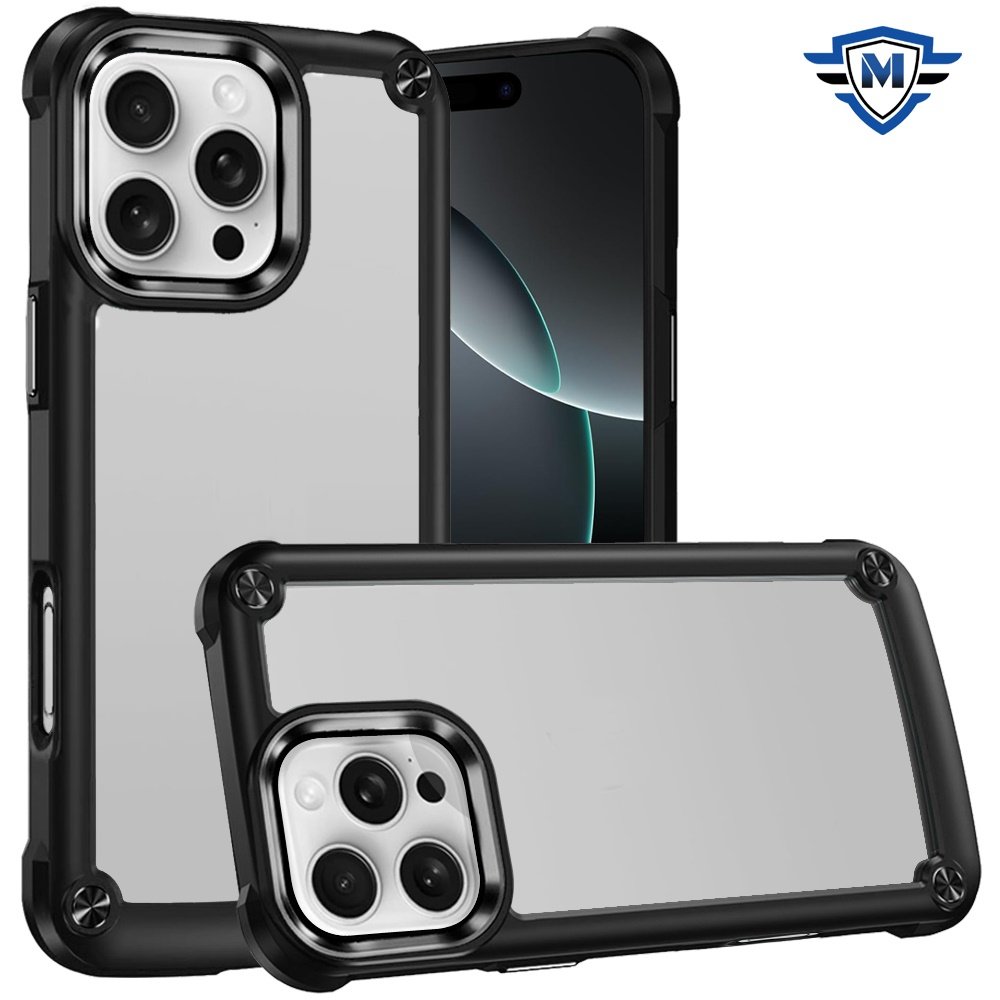 for iphone 16 pro 6.3 inch metkase ultimate casex transparent hybrid case with metal buttons and camera edges in slide out package black