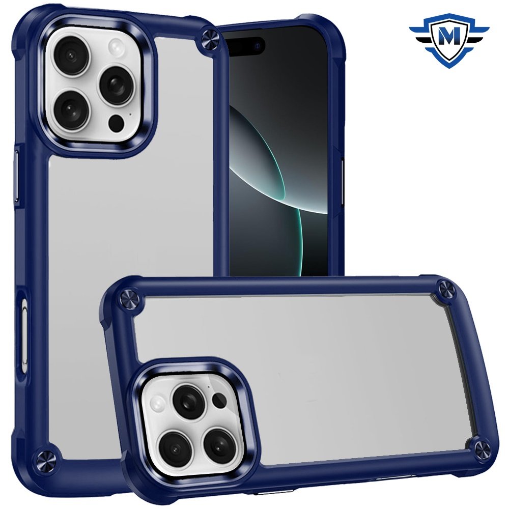 for iphone 16 pro 6.3 inch metkase ultimate casex transparent hybrid case with metal buttons and camera edges in slide out package blue