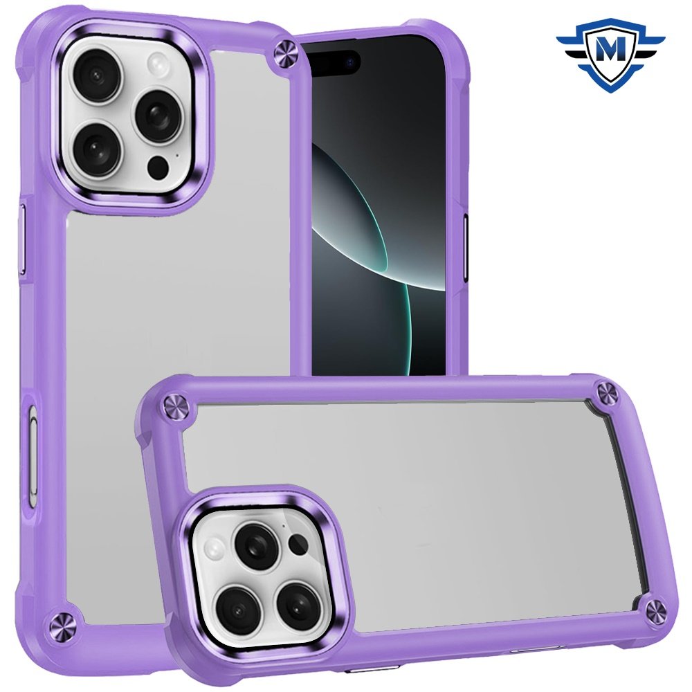 for iphone 16 pro 6.3 inch metkase ultimate casex transparent hybrid case with metal buttons and camera edges in slide out package light purple