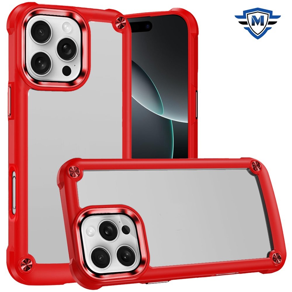 for iphone 16 pro 6.3 inch metkase ultimate casex transparent hybrid case with metal buttons and camera edges in slide out package red