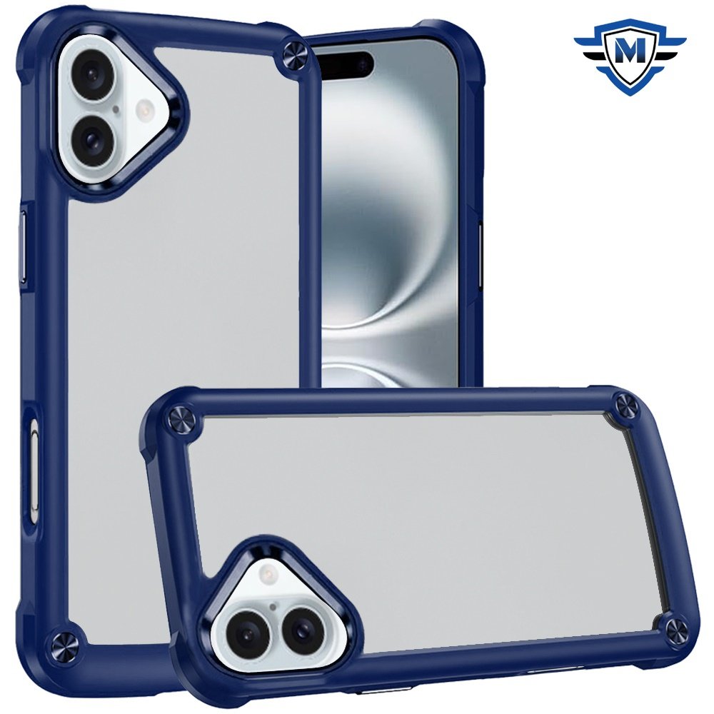 for iphone 16 plus 6.7 inch metkase ultimate casex transparent hybrid case with metal buttons and camera edges in slide out package blue