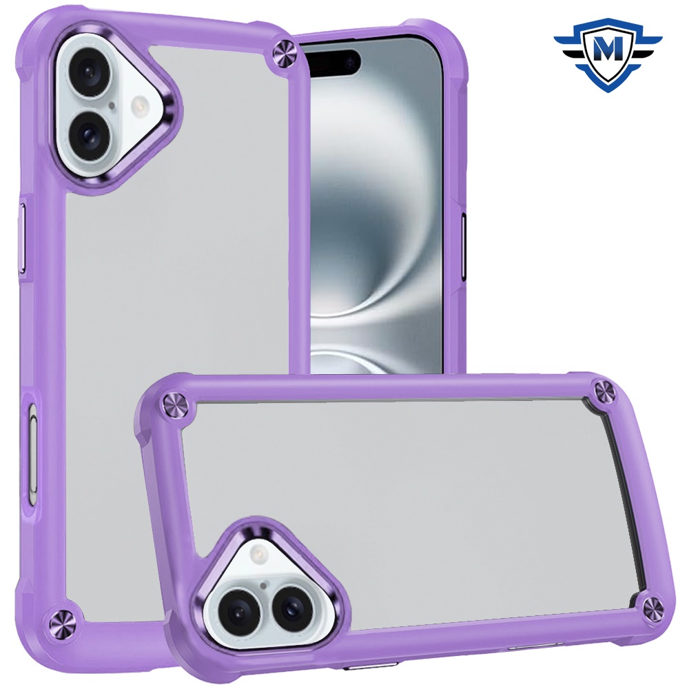 for iphone 16 plus 6.7 inch metkase ultimate casex transparent hybrid case with metal buttons and camera edges in slide out package light purple