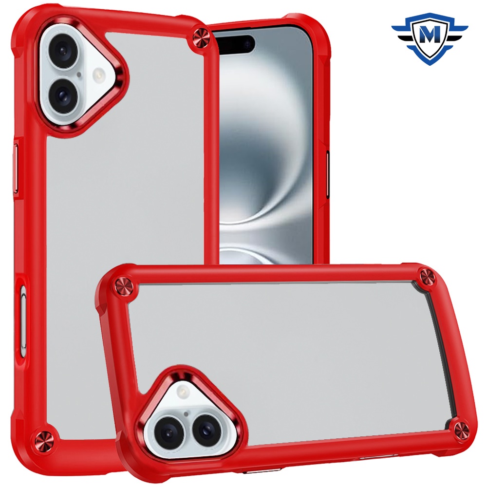 for iphone 16 plus 6.7 inch metkase ultimate casex transparent hybrid case with metal buttons and camera edges in slide out package red
