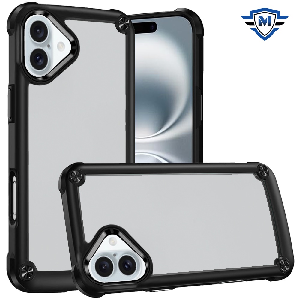 for iphone 16 6.1 inch metkase ultimate casex transparent hybrid case with metal buttons and camera edges in slide out package black