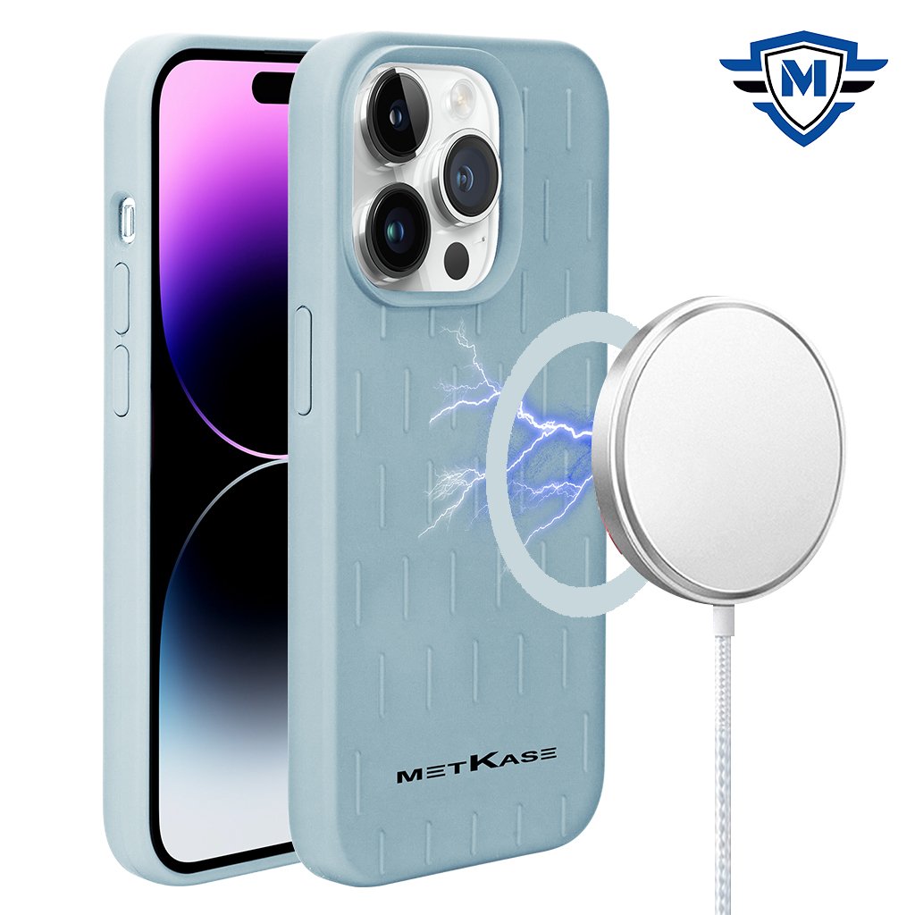 for iphone 15 pro metkase boundless liquid silicone [magnetic circle] thick lined design hybrid case cyan